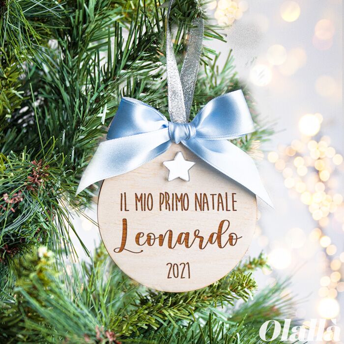Pallina Personalizzata Mio Primo Natale Legno Stellina2