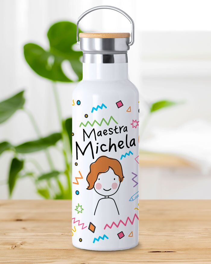 Borraccia Personalizzata Ritratto Regalo Maestra Italiano