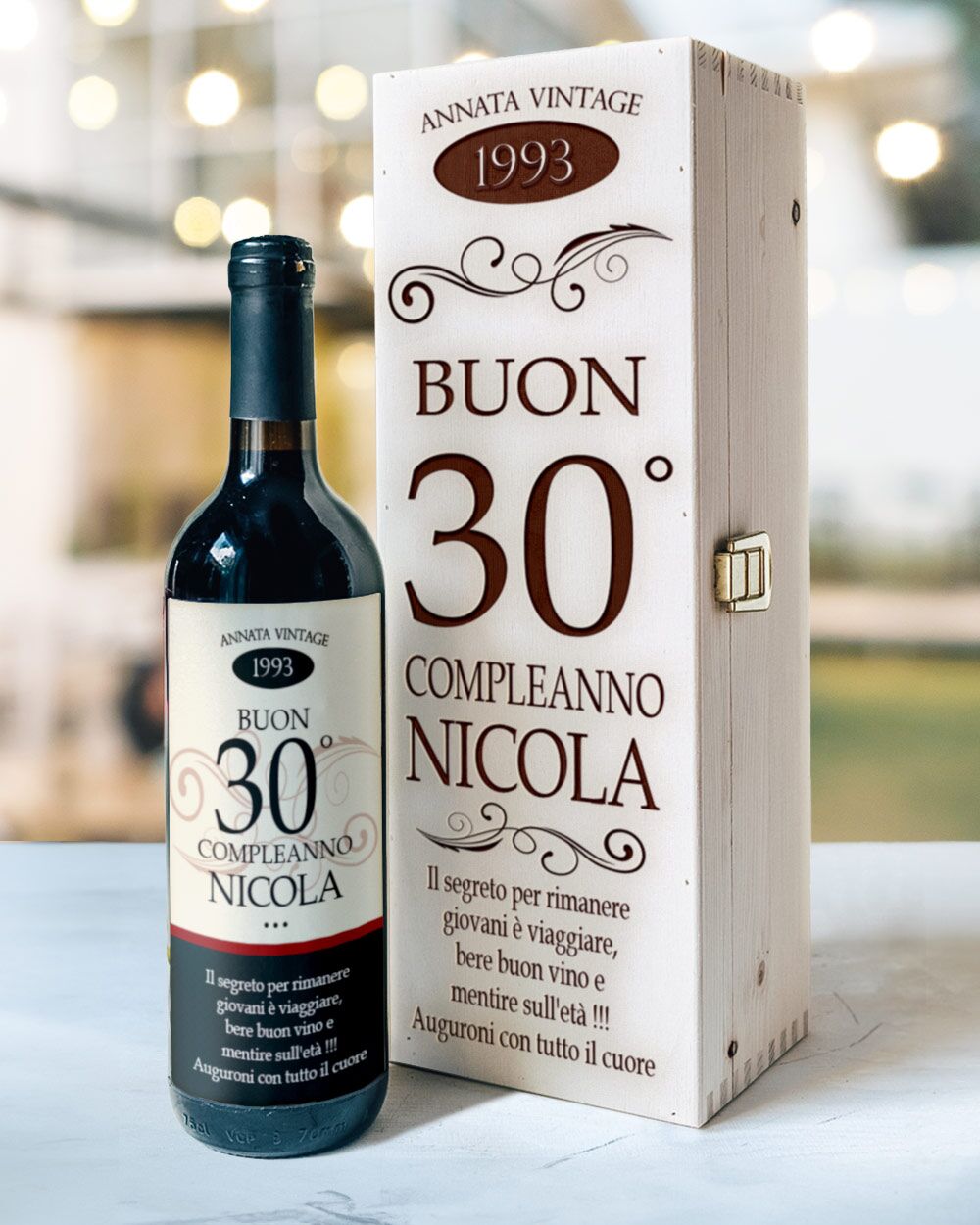 Cassettina Legno Etichetta Vino Compleanno 30 Anni Regalo Scritta Nome Personalizzabile