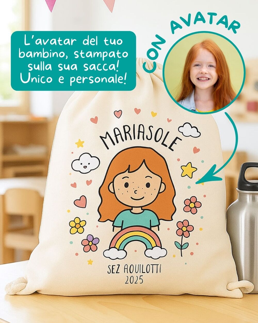 Sacca Personalizzata Ritratto Scuola Asilo Materna Infanzia 2