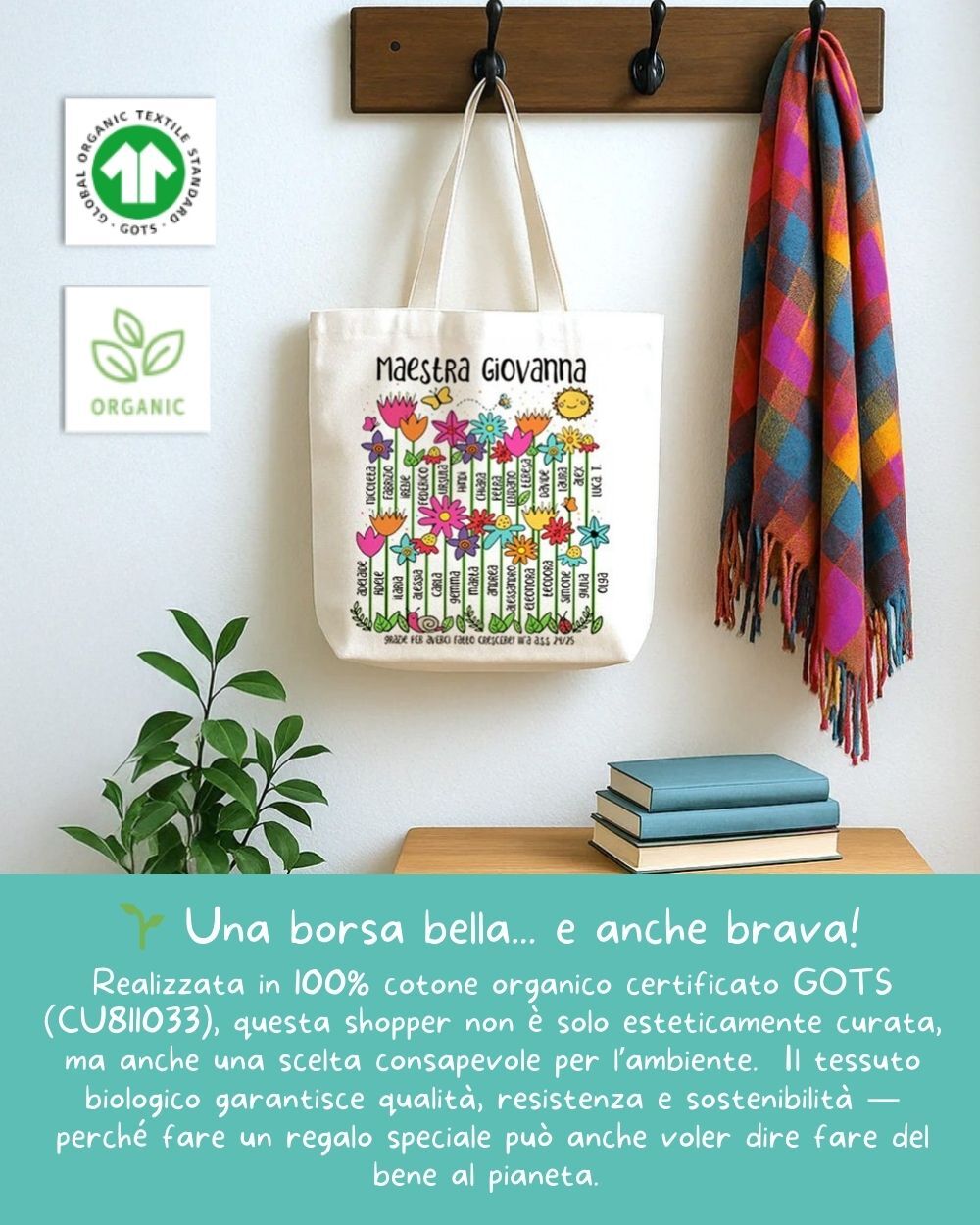 Borsa Per Maestra Personalizzata Con Fiori Nomi Bambini 6