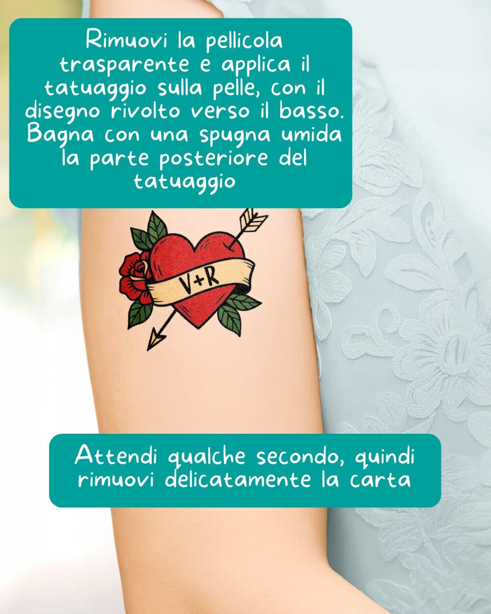 Tatuaggio Temporaneo Personalizzato Cuore Iniziali