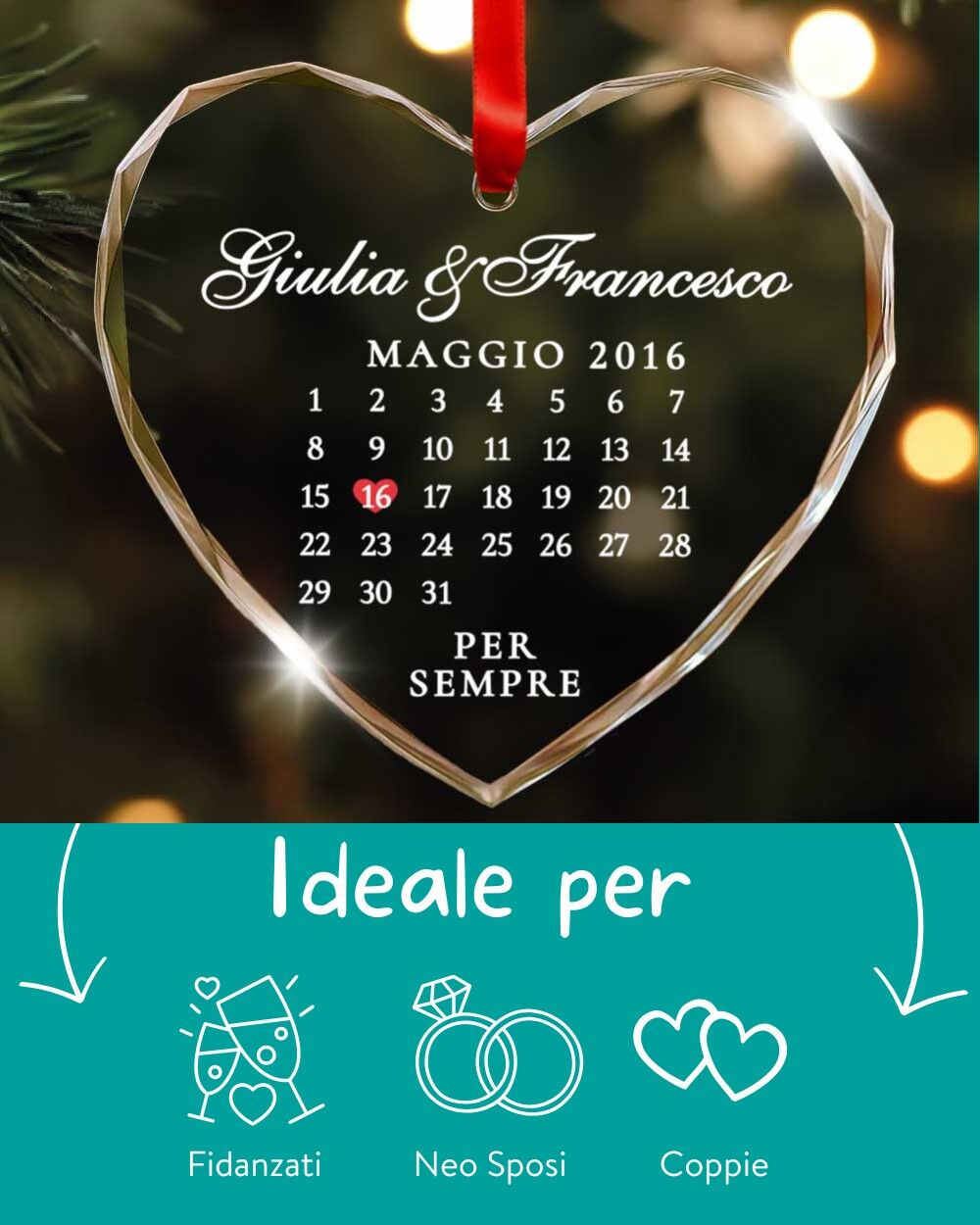 Pallina Cristallo Personalizzata Calendario Dedica Idea Regalo Coppia 7
