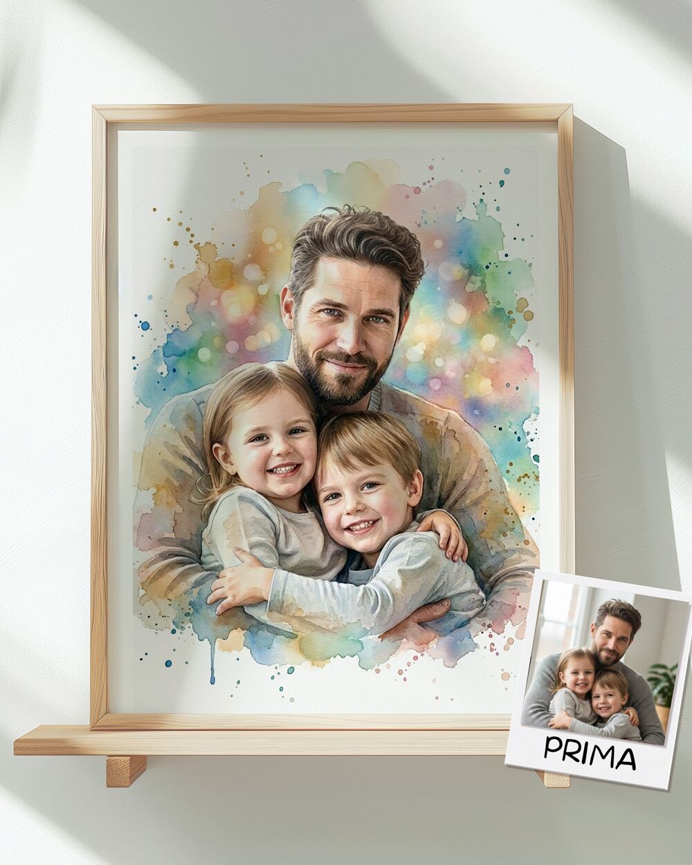 RITRATTO-acquerello-da-foto-personalizzato-papa-figli