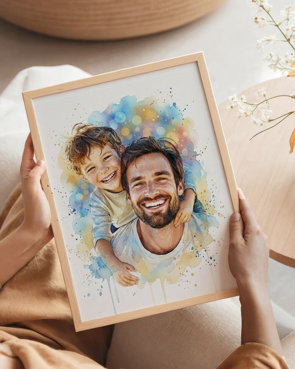 RITRATTO-acquerello-da-foto-personalizzato-papa-figlioe