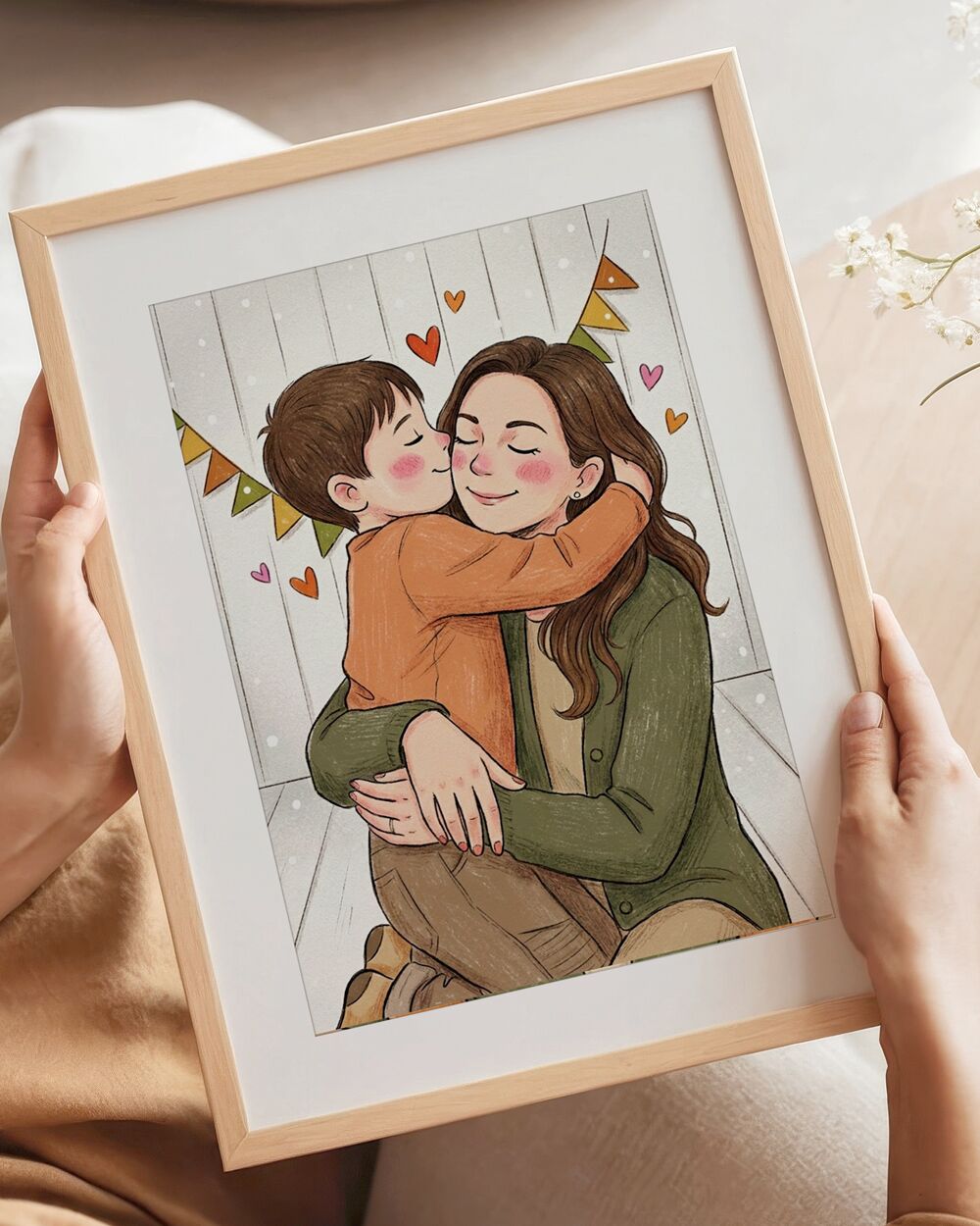 RITRATTO Illustrazione Mamma Bambino Personalizzata Libro Bambino2223