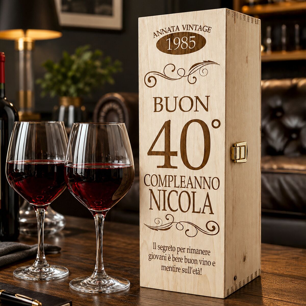 Cassettina Porta Vino in Legno Personalizzata, Idea Regalo Compleanno Importante, Scatola in Legno Personalizzata per 50 anni 40 anni 30 anni