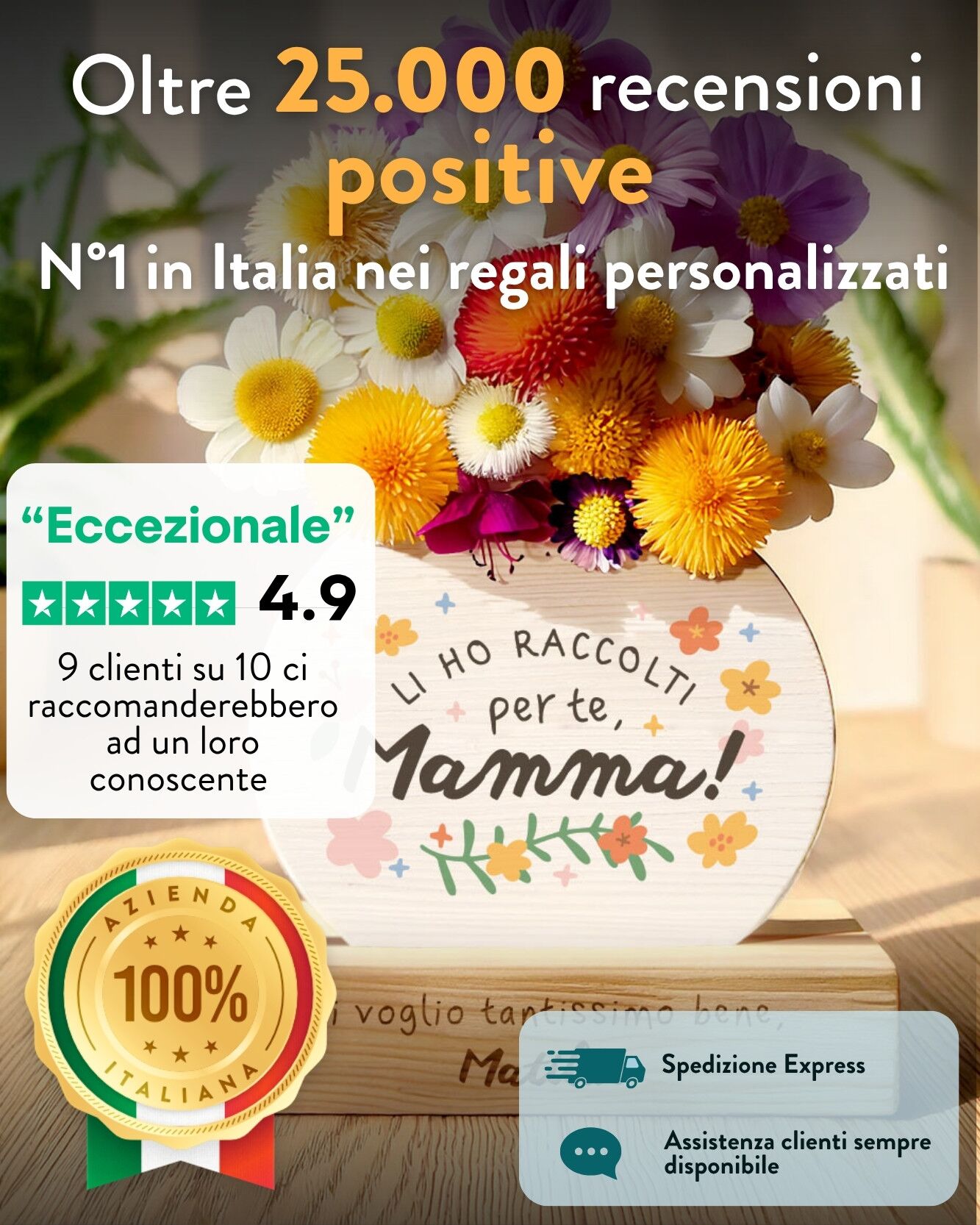 Vaso Targhetta in Legno Porta Fiori Fai da Te "Li ho Raccolti per Te Mamma!" con Dedica Personalizzata- Idea Regalo Originale per Festa della Mamma, Amanti del Giardinaggio - immagine 12