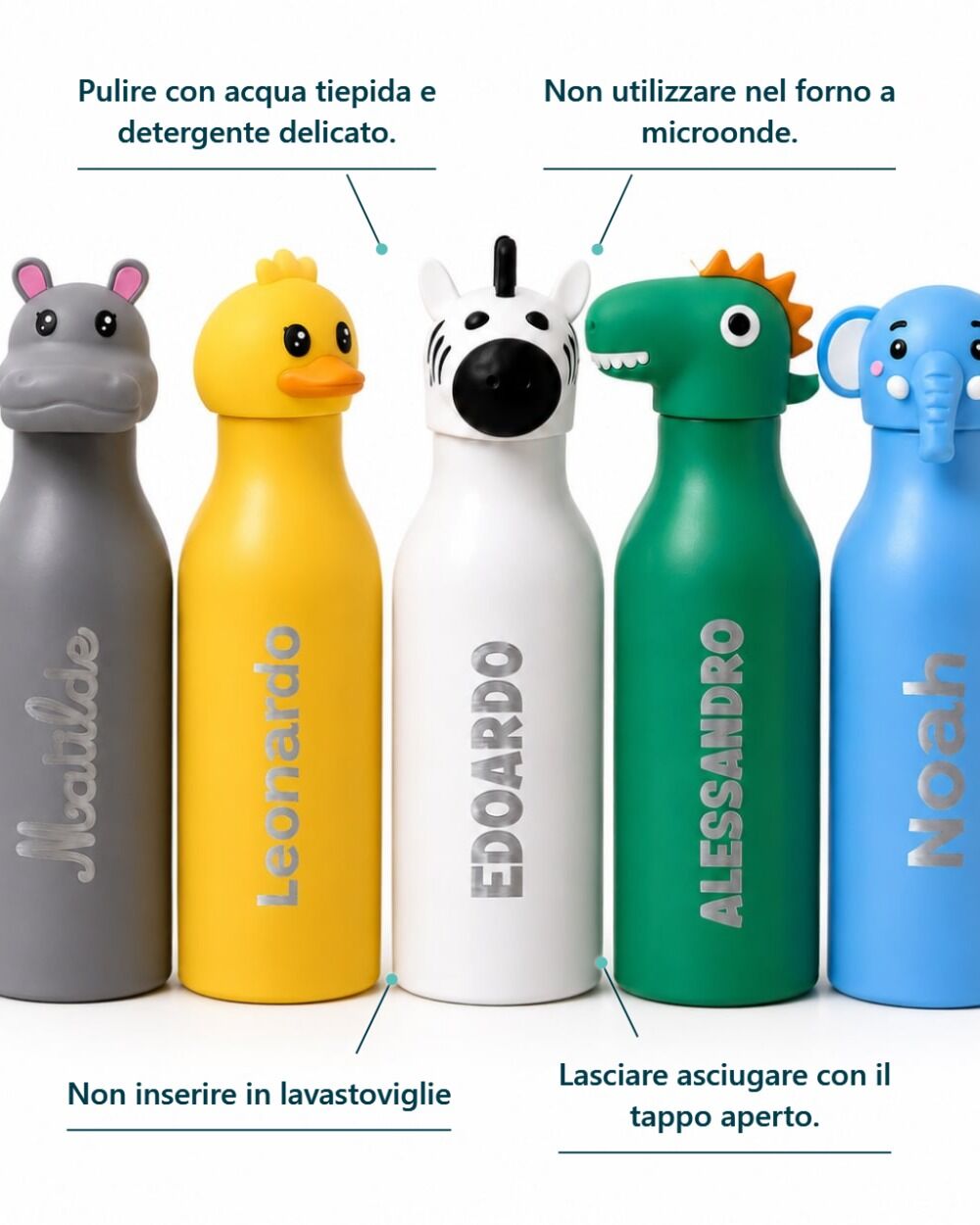Borraccia Termica Bambini Personalizzata con Nome e Tappo Animaletto – Idea Regalo Asilo e Scuola - immagine 5