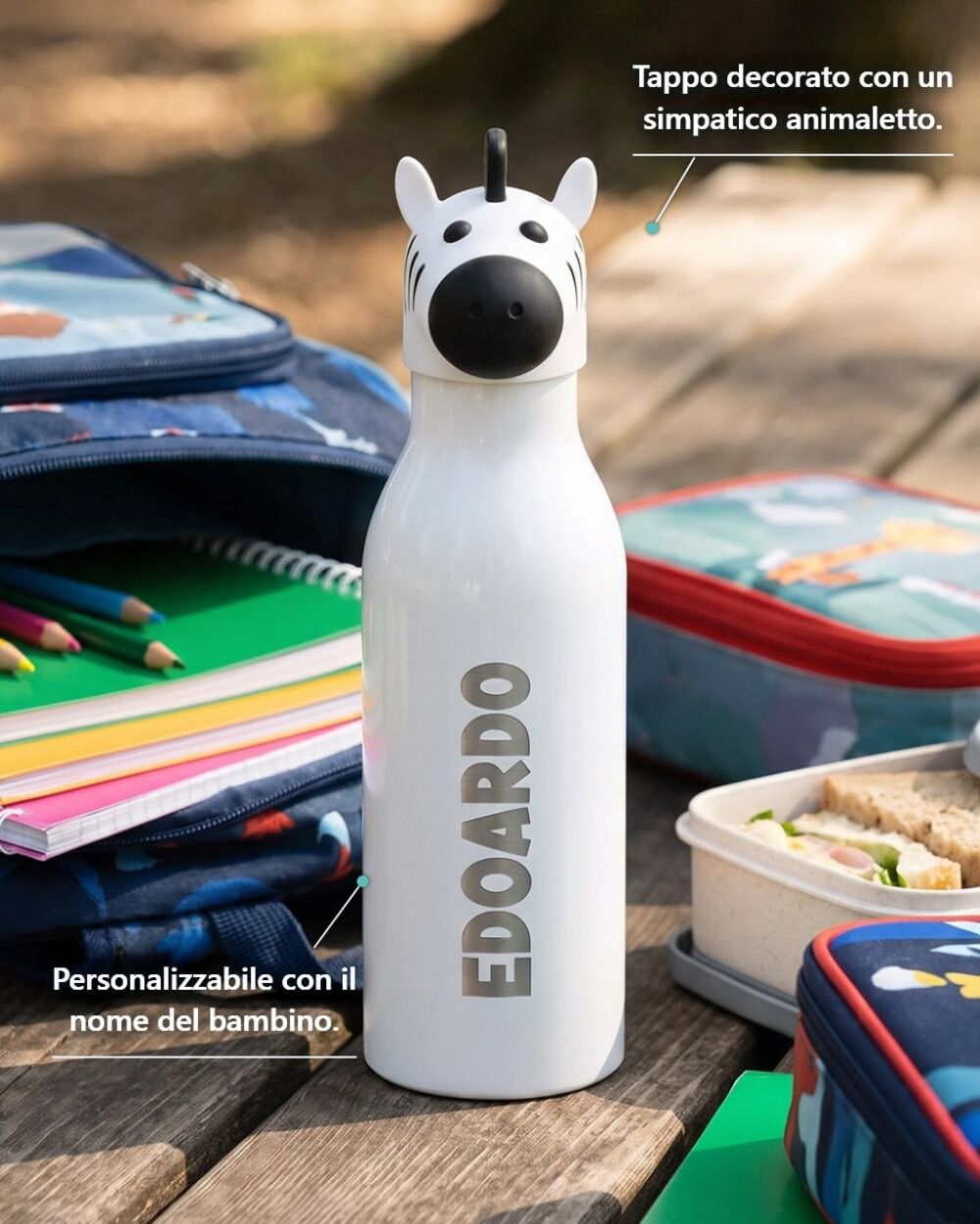Borraccia Termica Bambini Personalizzata con Nome e Tappo Animaletto – Idea Regalo Asilo e Scuola - immagine 2
