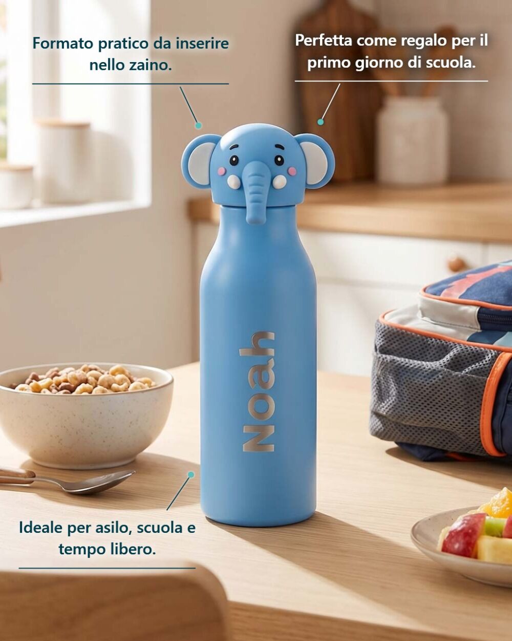 Borraccia Termica Bambini Personalizzata con Nome e Tappo Animaletto – Idea Regalo Asilo e Scuola - immagine 4