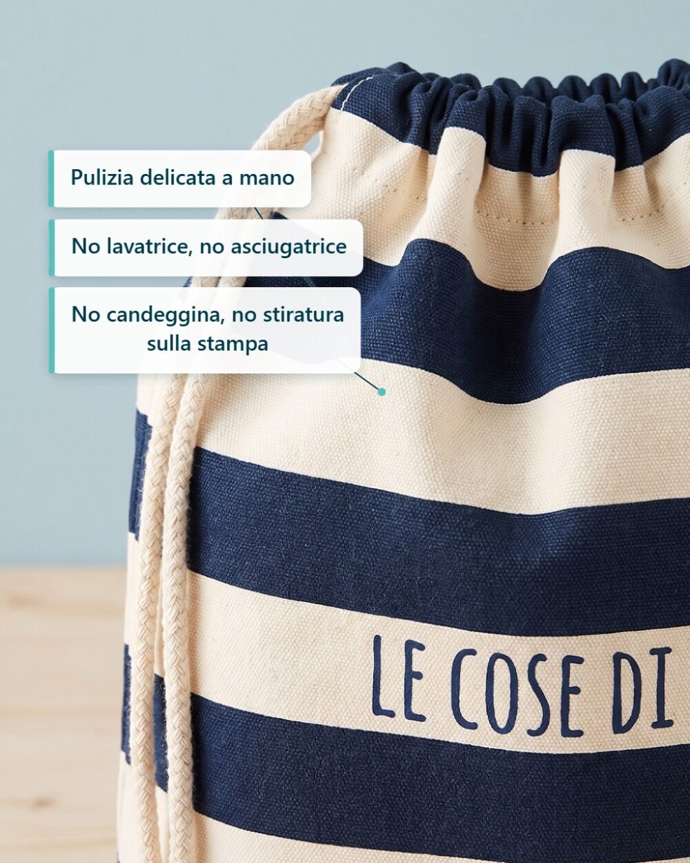 Sacca Zainetto da Ginnastica A Righe Blu, Personalizzabile con Frase - Idea Regalo Bambini, Back to School - immagine 11