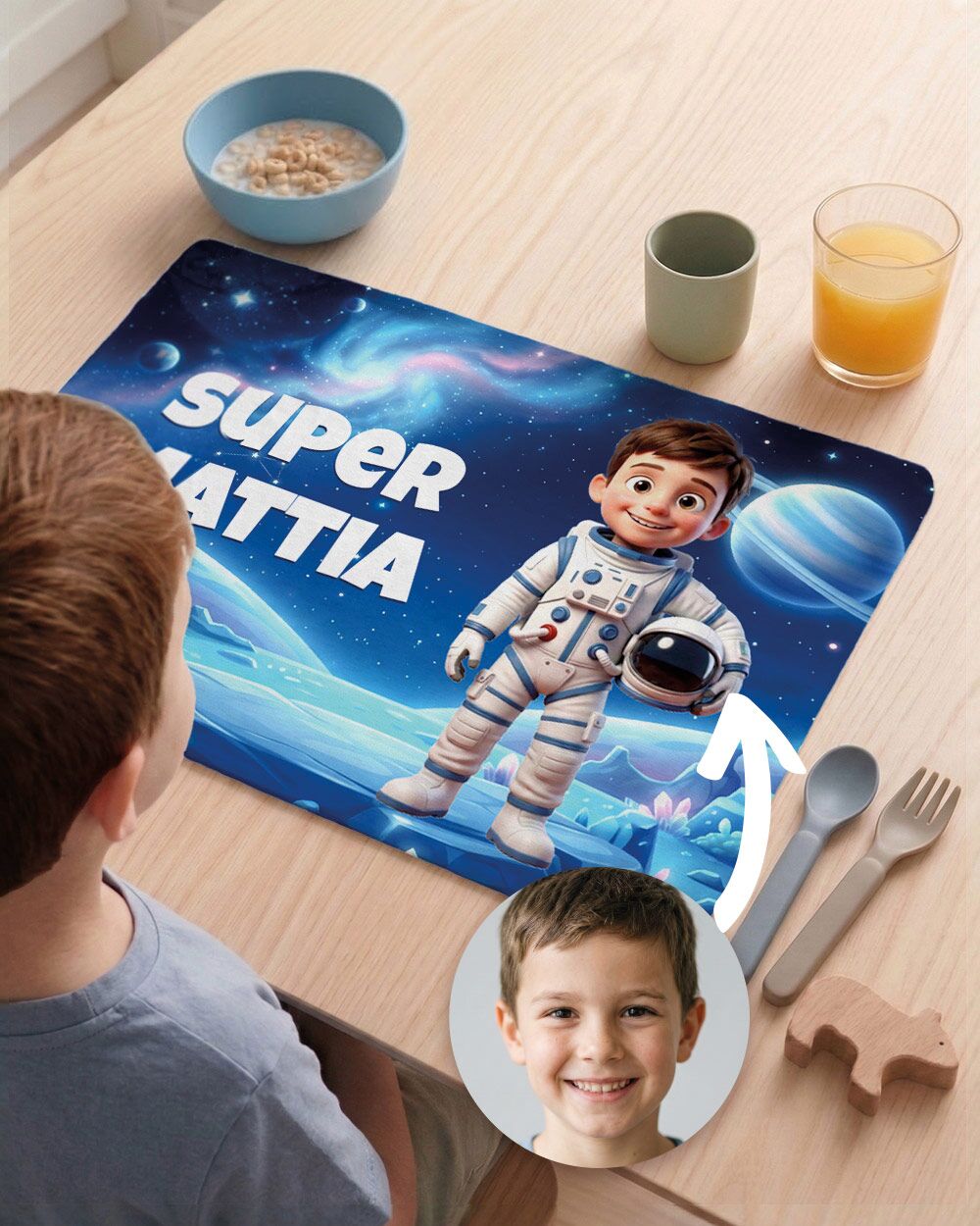 Tovaglietta Personalizzata Astronauta con Foto Cartone Animato 3D del Tuo Bambino – Idea Regalo Scuola Compleanno Bambino - immagine 5