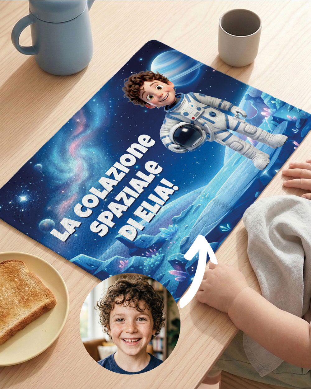 Tovaglietta Personalizzata Astronauta con Foto Cartone Animato 3D del Tuo Bambino – Idea Regalo Scuola Compleanno Bambino - immagine 2
