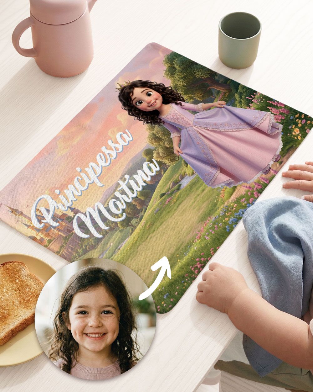 Tovaglietta Personalizzata Principessa con Foto Cartone Animato 3D del Tuo Bambino – Idea Regalo Scuola Compleanno Bambina - immagine 3