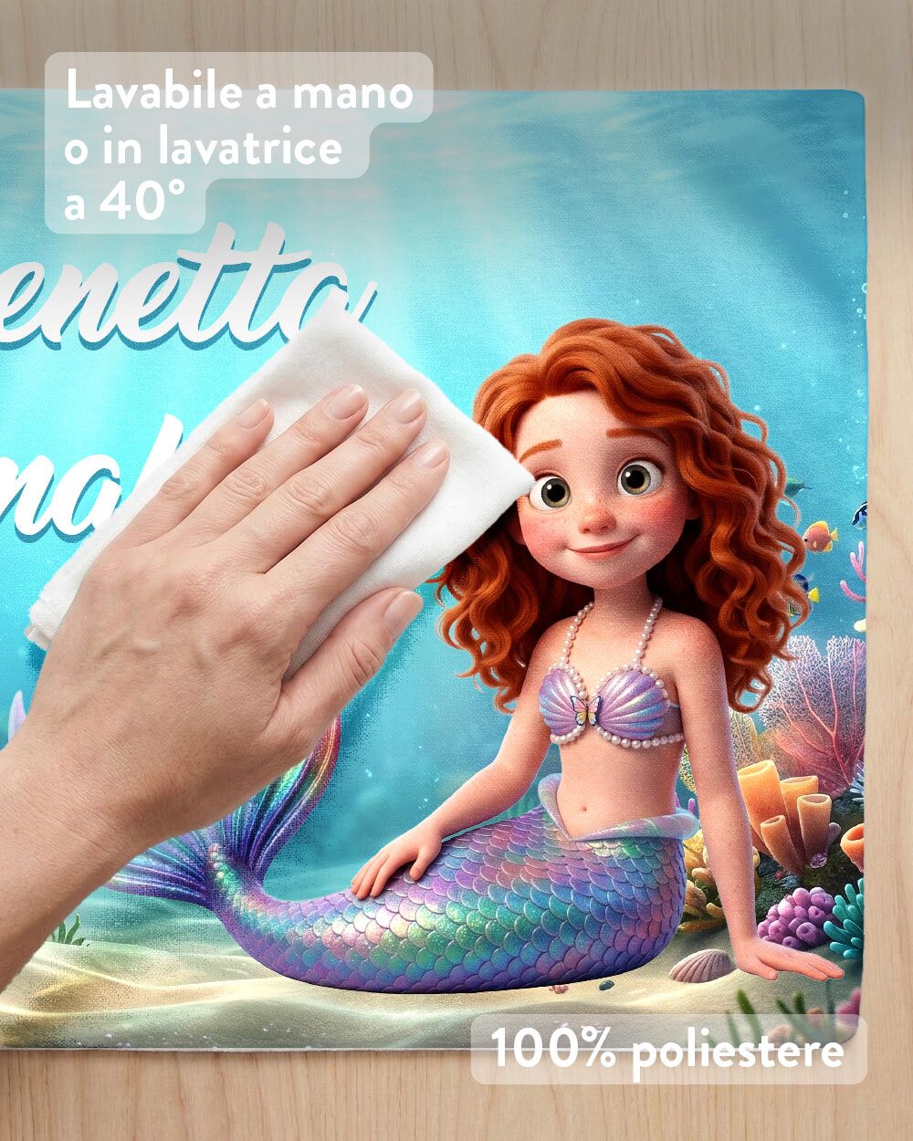 Tovaglietta Personalizzata Sirenetta con la Foto Cartone Animato 3D del Tuo Bambino – Idea Regalo Scuola Compleanno Bambina - immagine 4