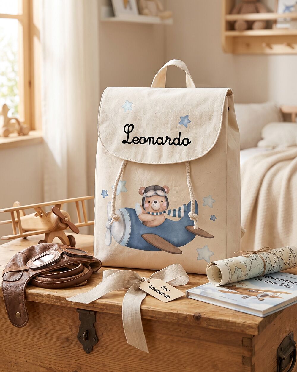 Zainetto per Scuola e Asilo, Personalizzato con Nome e Orsetto Viaggiatore – Idea Zaino Scuola per Bambini, Back to School - immagine 2