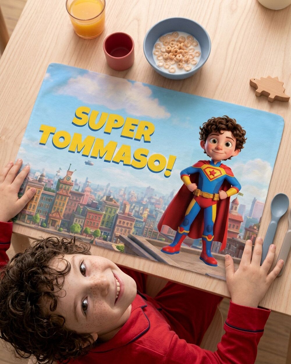 regalo-personalizzato-tovaglietta-colazione-ritratto-cartone-supereroe