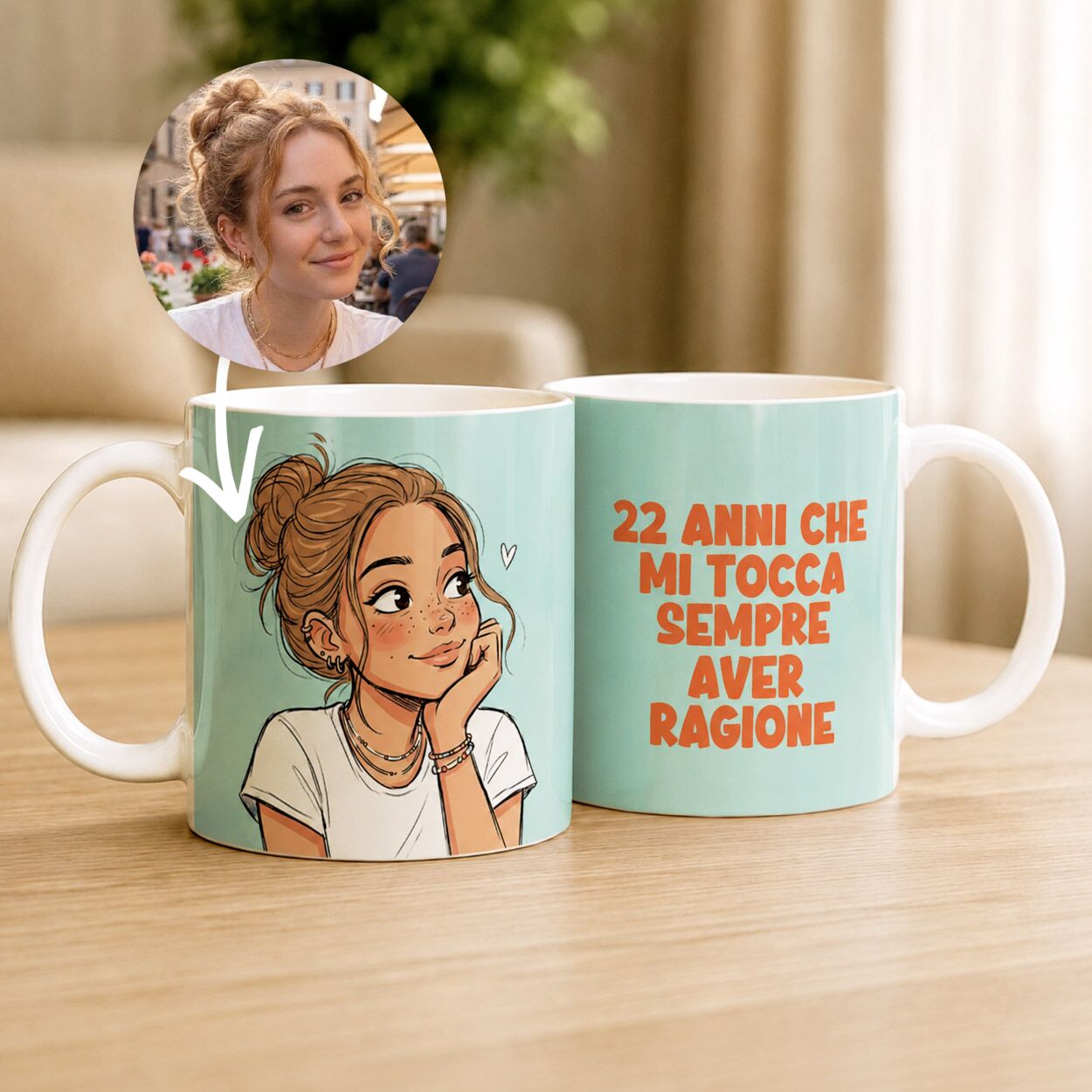 Tazza Personalizzata, con Ritratto in Stile Fumetto dalla Tua Foto – Idea Regalo per Lei, Compleanno - immagine 3