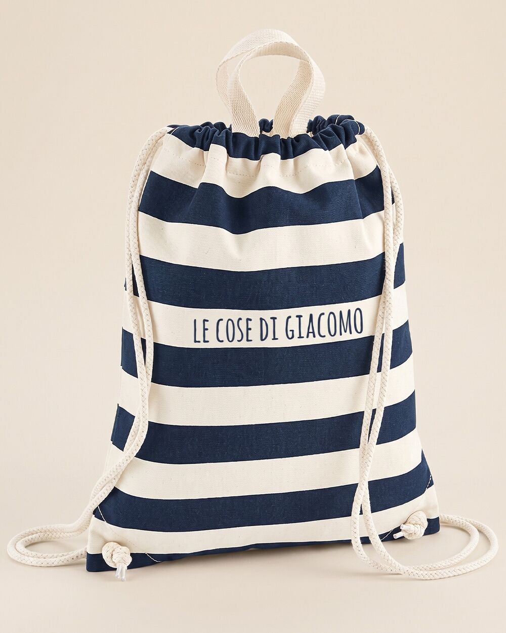 Sacca Zainetto da Ginnastica A Righe Blu, Personalizzabile con Frase - Idea Regalo Bambini, Back to School - immagine 5