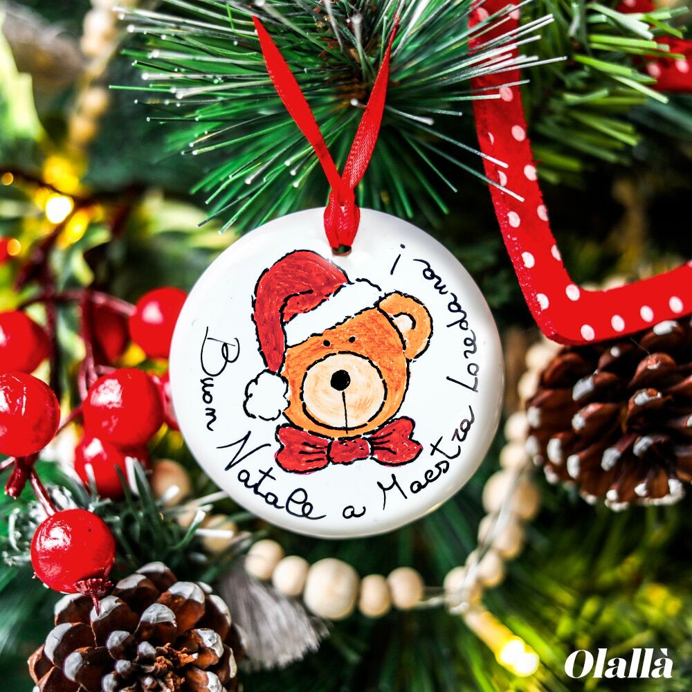 Pallina Albero Ceramica Dipinta Mano Maestra Orsacchiotto3