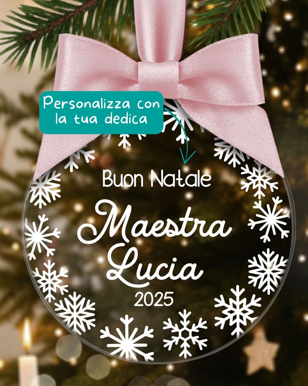 Pallina Di Natale Decorazione Per Albero Personalizzata In Plexiglass Per Maestra 1