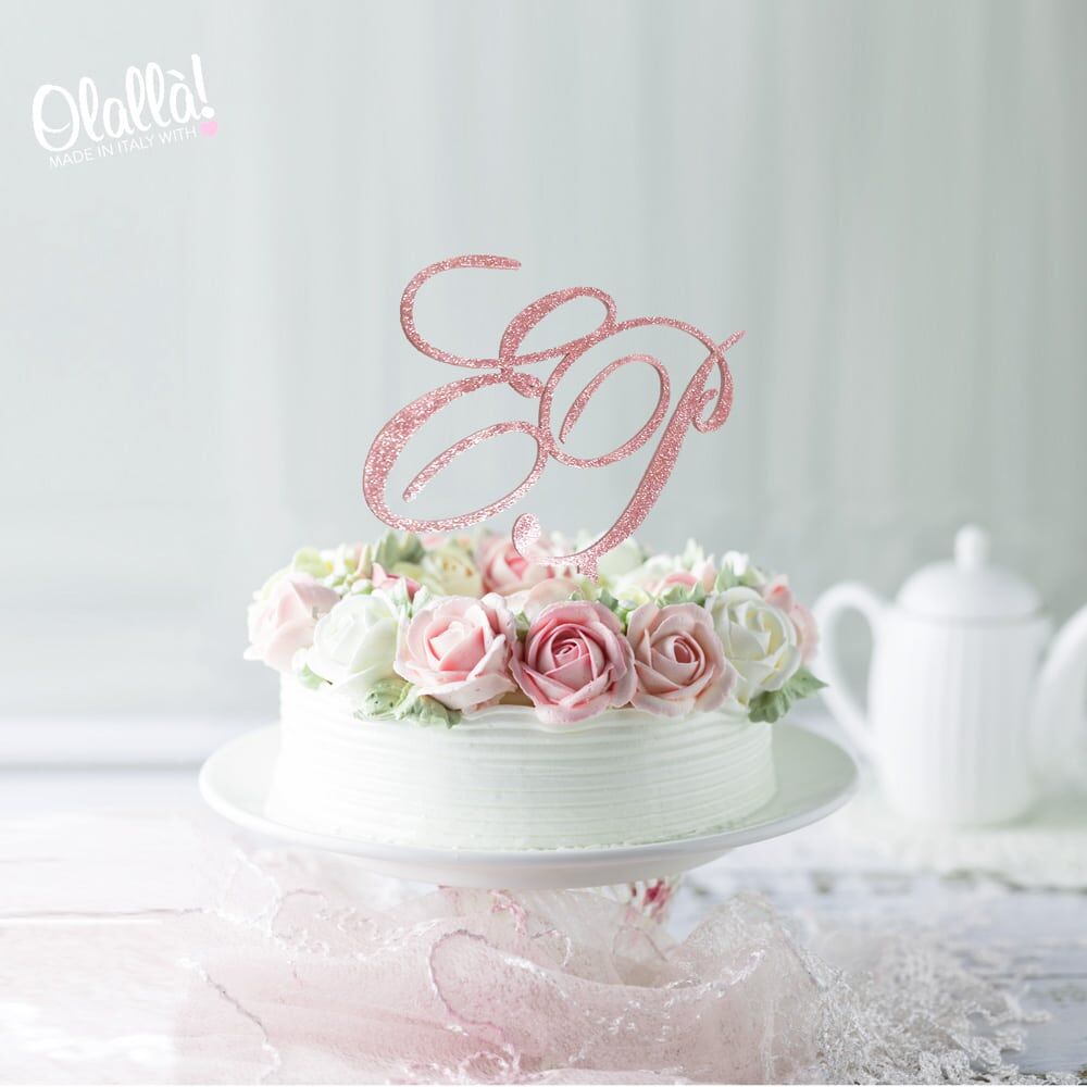 Cake Topper Iniziali Eleganti Glitter Rosa