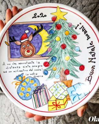 Piatto Natalizio Decoro Babbo Natale Renne Frase