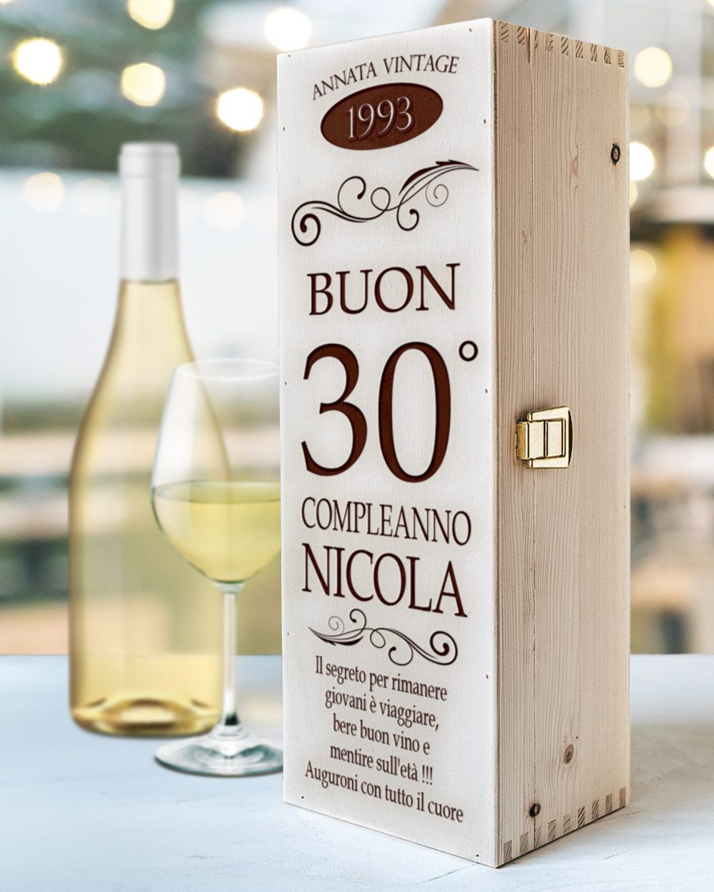 Cassettina Legno Vino Compleanno 30 Anni Regalo Scritta Nome Personalizzabile