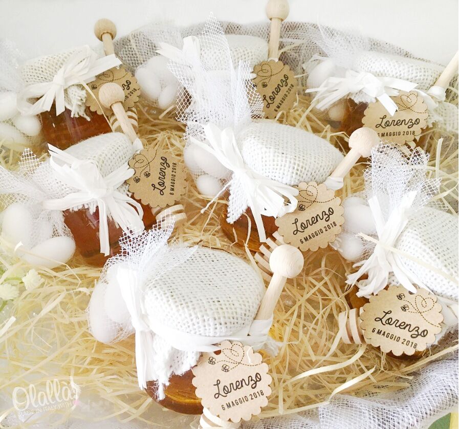 Vasetti di Miele 250 gr Coprivasetto in Juta Spago Tag in Carta Kraft e Spargimiele, Stile Country - Idea Bomboniera per Matrimonio - immagine 3