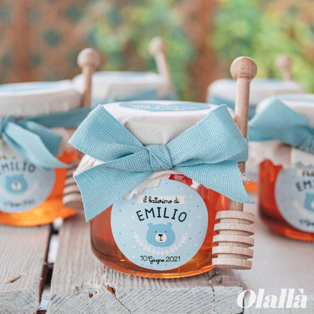 Vasetti di Miele 40 gr con Etichetta Azzurra Personalizzata con Simpatici Animali Idea Bomboniera Battesimo - immagine 6