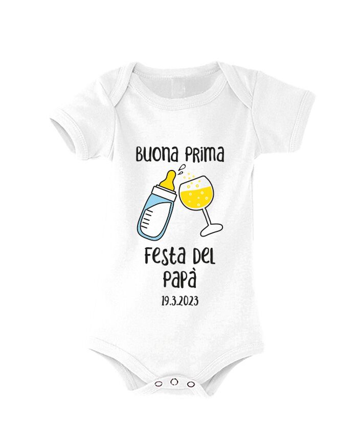 Body Personalizzato per Neonato/a "Buona Prima Festa del Papà" con Calice di Prosecco e Biberon - Idea Regalo Divertente Festa del Papà - immagine 2