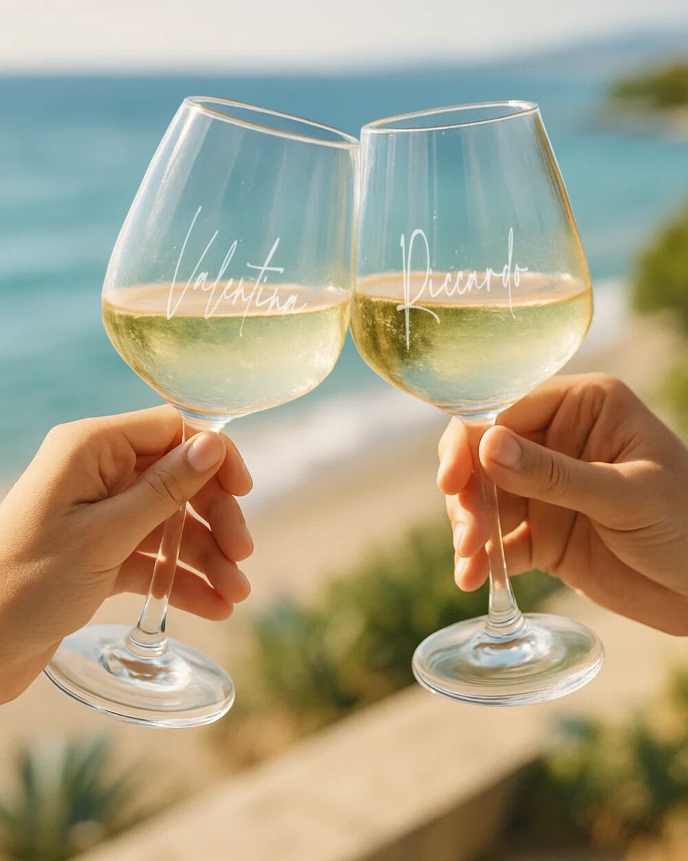 Coppia di Calici, Set 2 Calici da Vino Personalizzati con Nomi in Stile Calligrafico - Idea Regalo per Anniversario, San Valentino - immagine 12