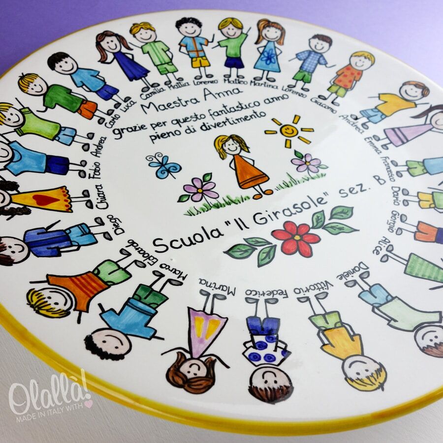 Piatto Ceramica Maestra Regalo Dipinto Ritratti Bambini32