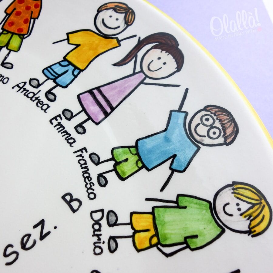 Piatto Ceramica Maestra Regalo Dipinto Ritratti Bambini362