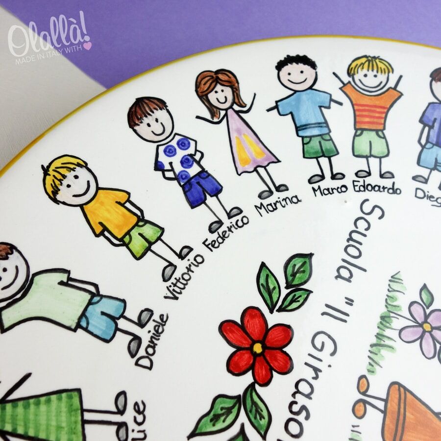 Piatto Ceramica Maestra Regalo Dipinto Ritratti Bambini36562