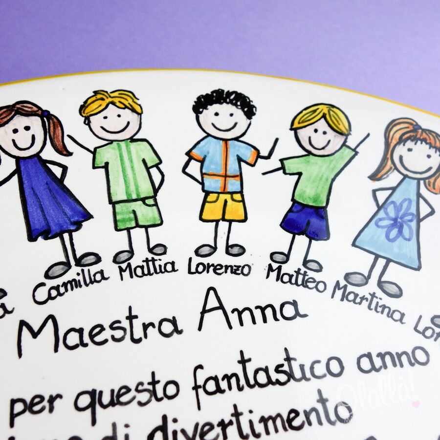 Piatto Ceramica Maestra Regalo Dipinto Ritratti Bambini3662