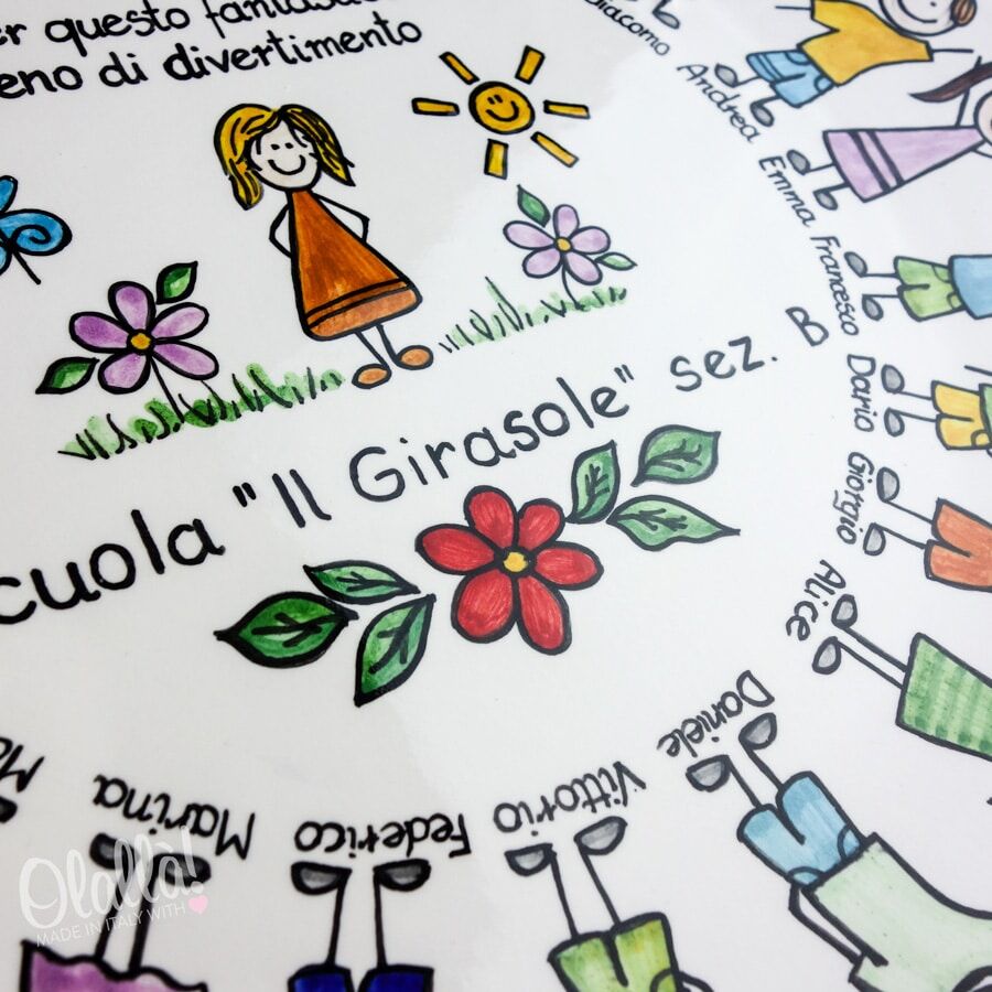 Piatto Ceramica Maestra Regalo Dipinto Ritratti Bambini96