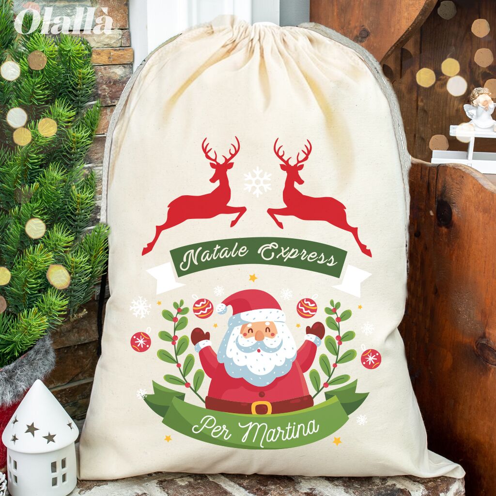 SACCA Babbo Natale Personalizzata Renne Decori