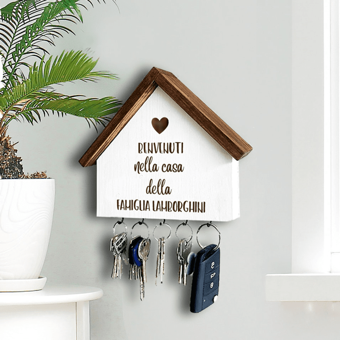 Portachiavi Casetta Frase Personalizzata Legno455478