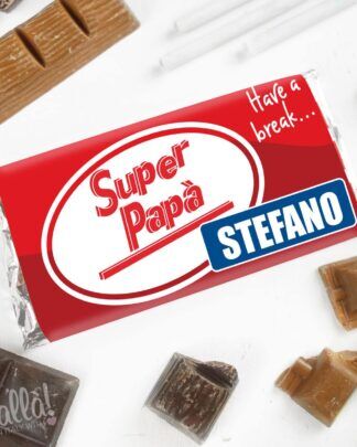 Barretta di Cioccolata Personalizzata con Nome "Super Papà"