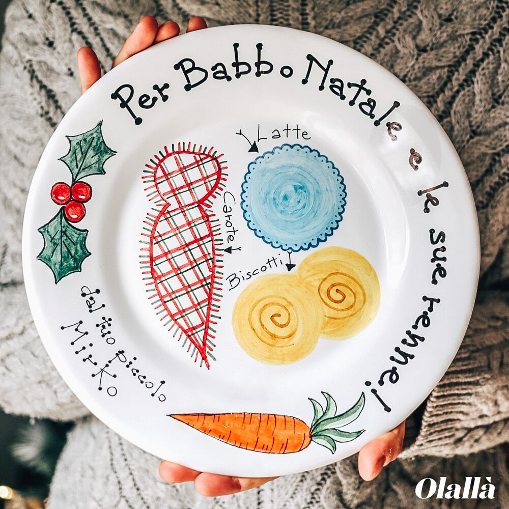 Piatto in Ceramica Dipinto a Mano per Aspettare Babbo Natale e le Renne Latte Biscotti Carota - immagine 2