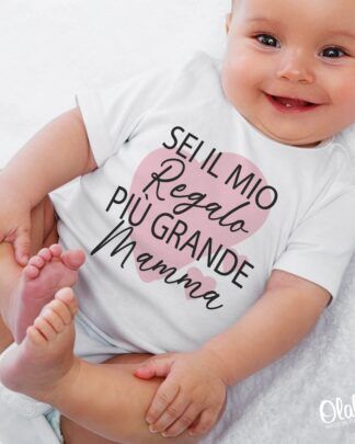 Body per Neonato Con Frase "Sei il mio Regalo più Grande Mamma" e Cuore - Regalo per La Festa della Mamma