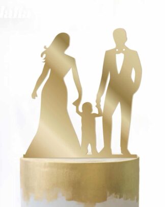 Cake Topper Personalizzato con Coppia di Sposi e Bimbo Tenuto per Mano - Decorazione Torta Nuziale