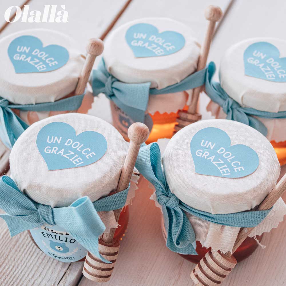 Vasetti di Miele 125 gr con Etichetta Azzurra Personalizzata con Simpatici Animali Idea Bomboniera Battesimo - immagine 6