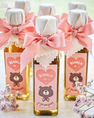 Mini Bottiglietta di Olio con Etichetta Personalizzata Tenero Animaletto - Bomboniera Battesimo Bimba