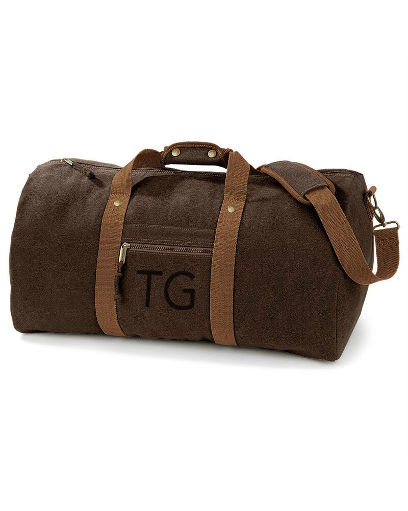 Borsone da Viaggio in Tela Vintage con Tracolla per Uomo Personalizzato con Iniziali - immagine 2