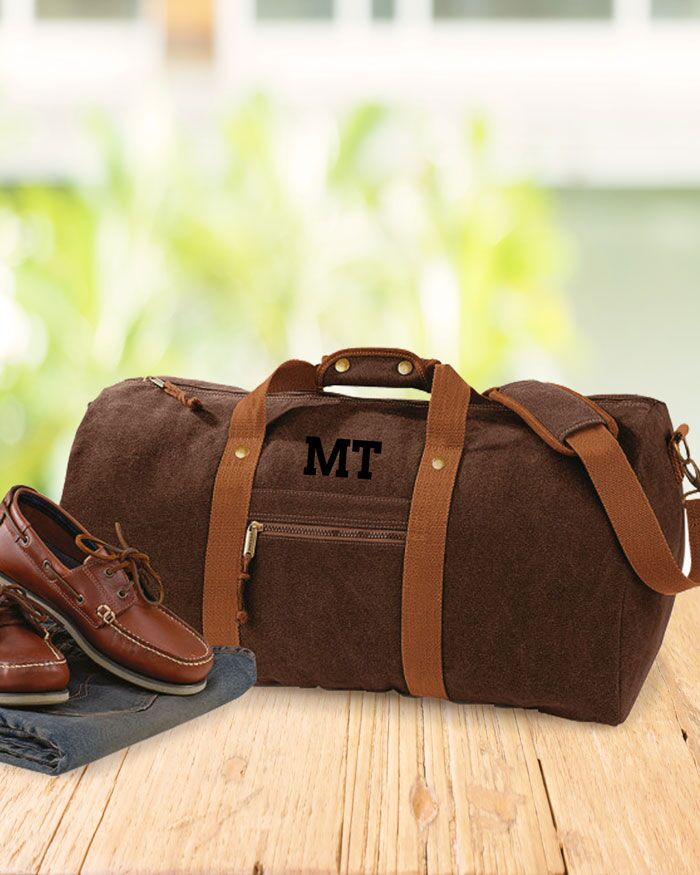 Borsone in Cotone Canvas Vintage con Tracolla per Uomo Personalizzato con Iniziali in Carattere Dattilografico