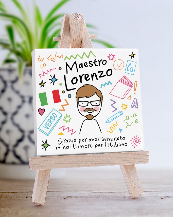 Piastrella di Ceramica Personalizzata per la Maestra di Italiano con Nome, Dedica e Omino Stilizzato – Idea Regalo Maestra, Fine Anno Scolastico - immagine 2