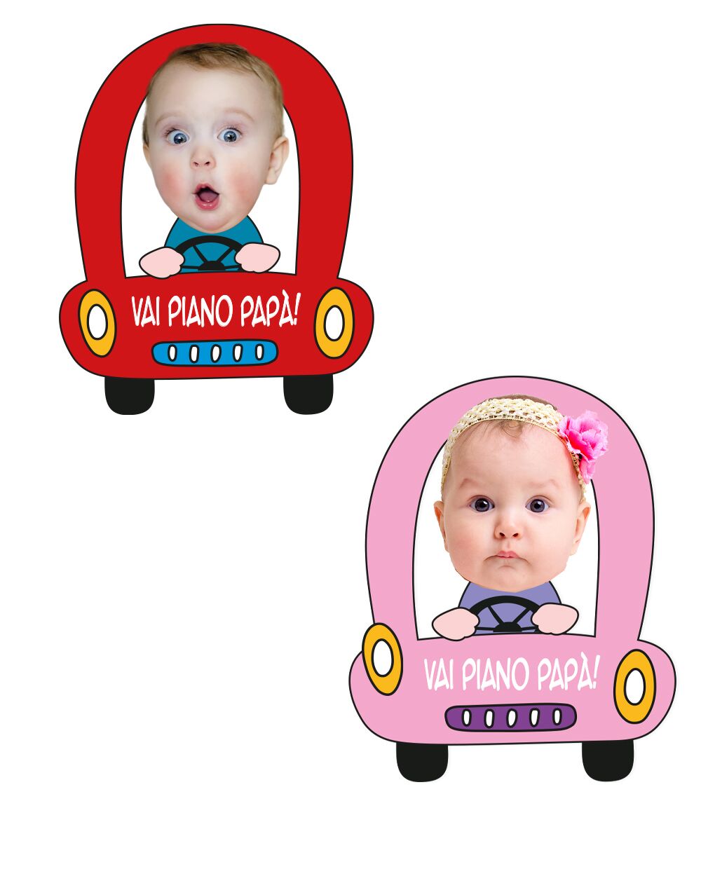 Decorazione Specchietto Auto "Vai Piano Papà" a Forma di Macchina Cartoon Personalizzato con Foto - Idea Regalo Festa del Papà, Compleanno Papà - immagine 5